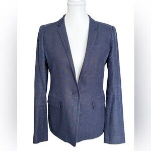 J.Crew 100% Linen Blazer Size 6 Navy Blue Tailored Single Button Career Jacket